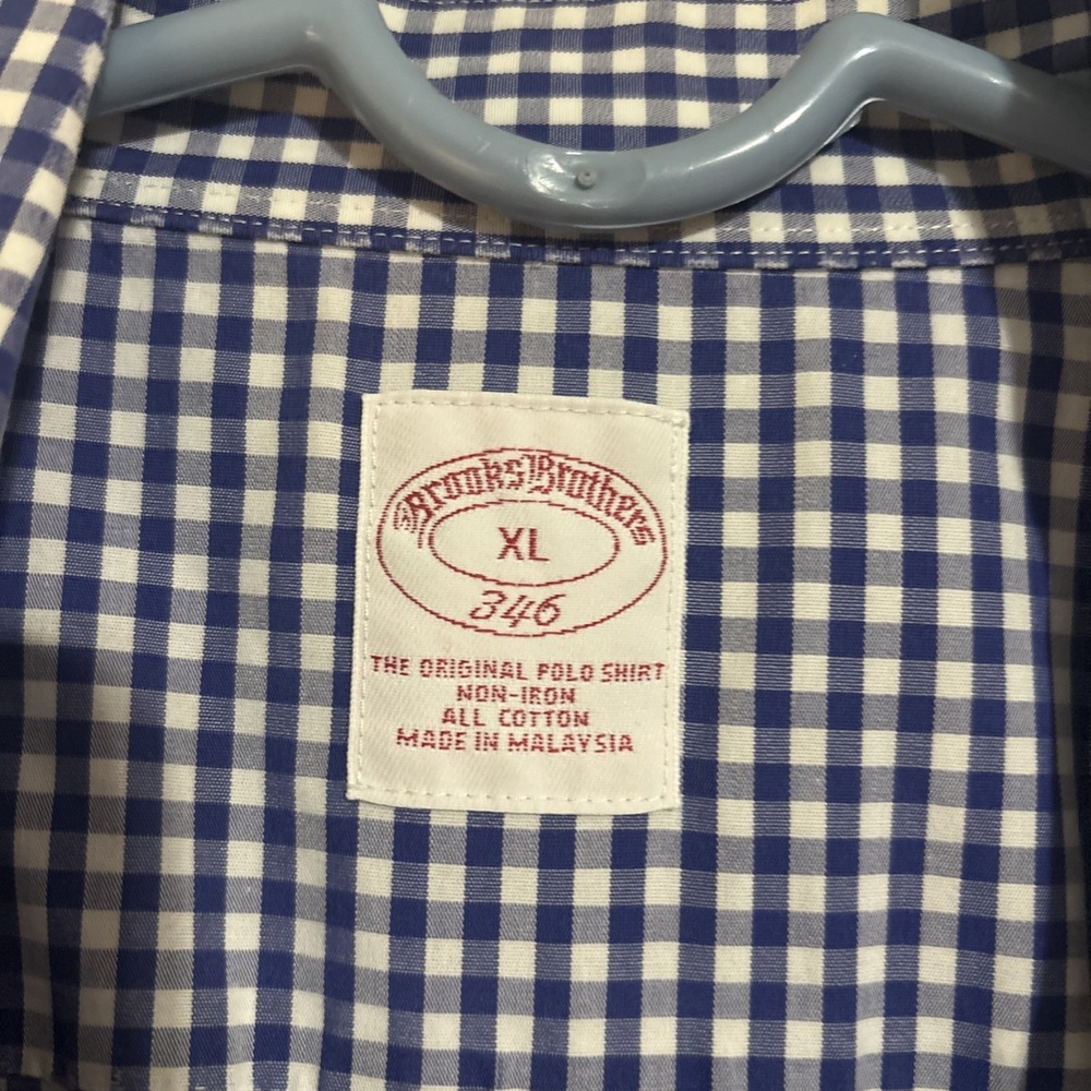 Mens Brooks Brothers Shirt Blue Gingham Plaid Check 346 Cotton XL Button Down - Picture 5 of 9